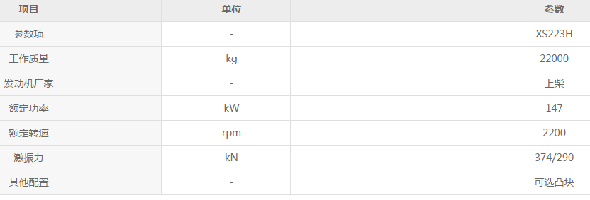 MK体育（中国）国际平台XS223H全液压单钢轮参数配置